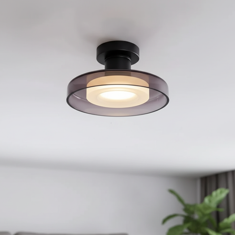 Ceiling Light with Rounded Glass Ring and Warm LED Lighting