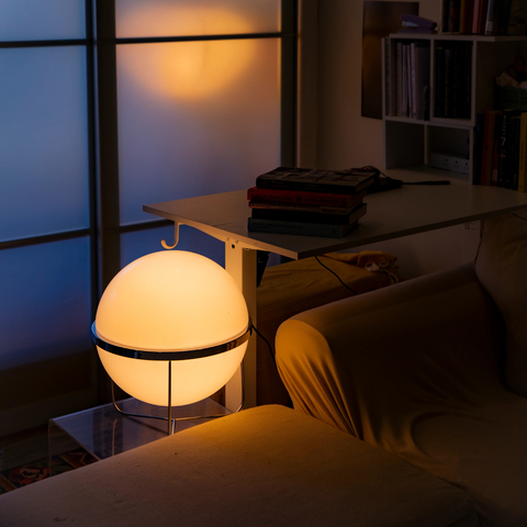 Floor Lamp with Globe Shade and Open Metal Frame