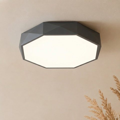 Faceted Geometric LED Flush-Mount Ceiling Light with Dimmable Option