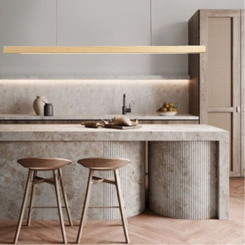 Linear Wood-Look LED Pendant Light for Kitchen Islands and Dining Tables