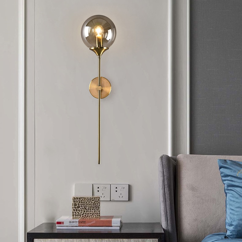 Brushed Metal and Glass Globe Wall Sconce for Modern Living Rooms