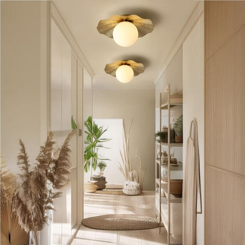 Hammered Copper Flush Mount Light with Frosted Glass for Hallways