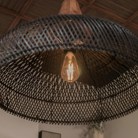 Pendant Light with Woven Rattan Dome
