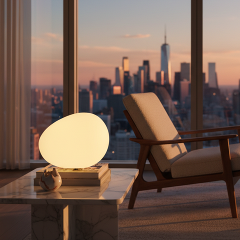 Table Lamp with Smooth Pebble Shape and Three Light Colors