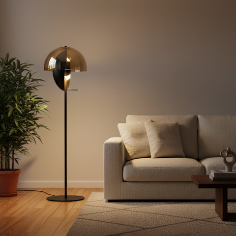 Floor Lamp with Glass Globe and Sculptural Metal Details