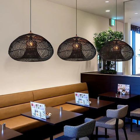 Pendant Light with Handwoven Rattan Shade