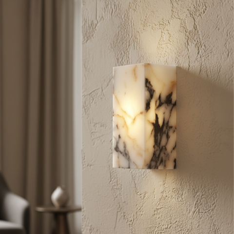 Wall Sconce with Veined Stone Body and Warm Up-and-Down Light