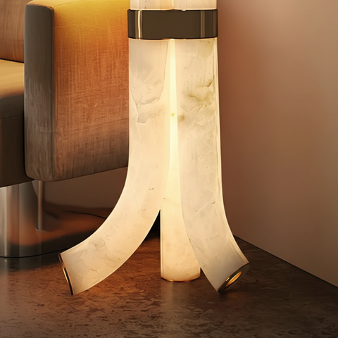 Floor Lamp with Veined Stone Shades and Curved Column Design