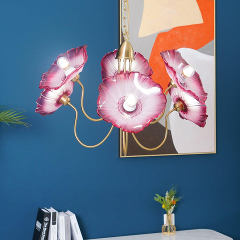Glass Floral Chandelier with Sculpted Shades