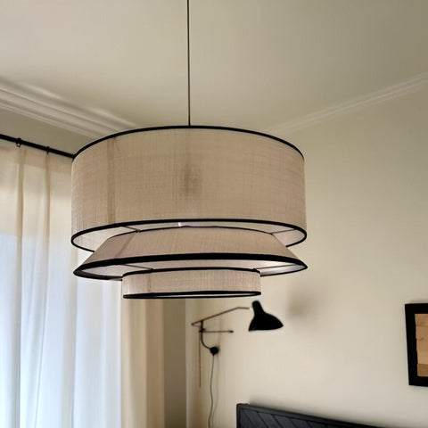 Pendant Light with Layered Linen and Floating Drum Shade