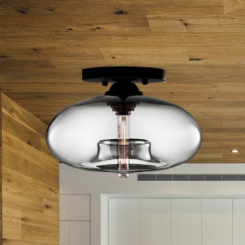 Smoked Glass Globe Flush Mount Light for Bedroom Ceiling Lighting