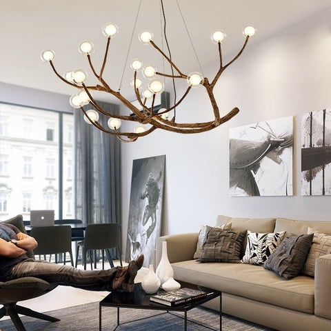 Branch Chandelier with Glass Globes for Rustic Dining and Living Rooms
