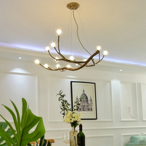 Branch Chandelier with Glass Globes for Rustic Dining and Living Rooms