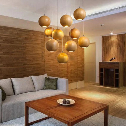 Solid Wood Globe Pendant Light with Suspended Sphere — product view
