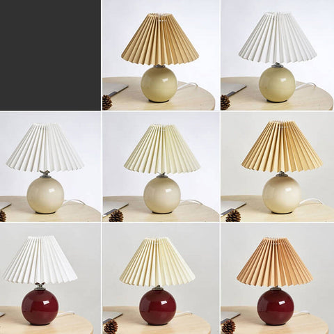 Ceramic Table Lamp with Pleated Fabric Shade for Bedside Use