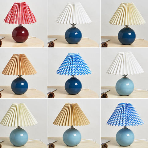 Ceramic Table Lamp with Pleated Fabric Shade for Bedside Use