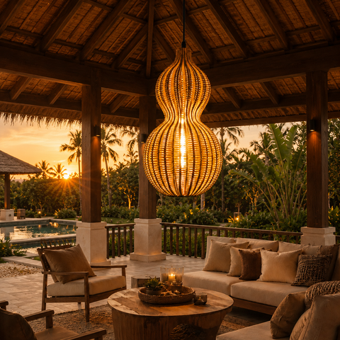Outdoor Pendant Light with Woven Synthetic Vine Shade