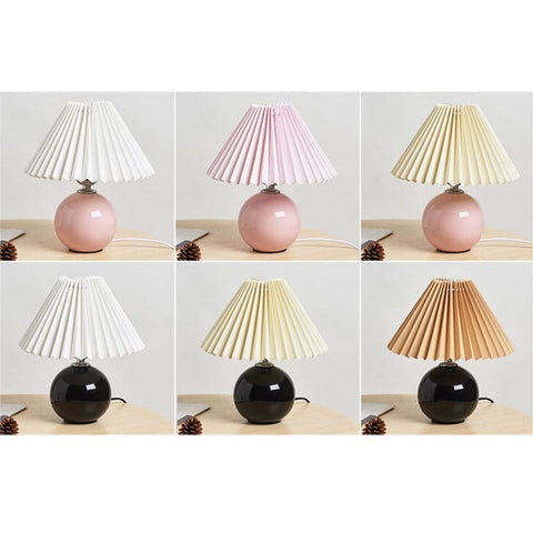 Ceramic Table Lamp with Pleated Fabric Shade for Bedside Use