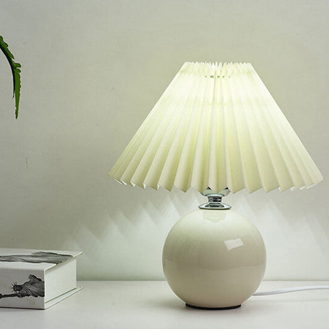 Ceramic Table Lamp with Pleated Fabric Shade for Bedside Use
