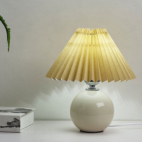 Ceramic Table Lamp with Pleated Fabric Shade for Bedside Use