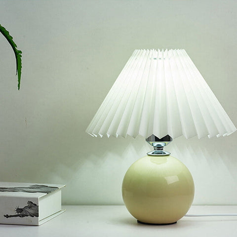 Ceramic Table Lamp with Pleated Fabric Shade for Bedside Use