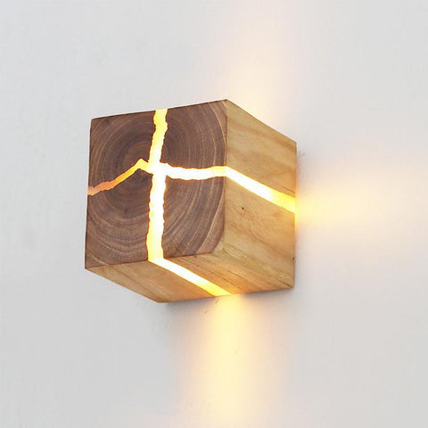 Solid Wood Wall Sconce with Cracked Light Detail