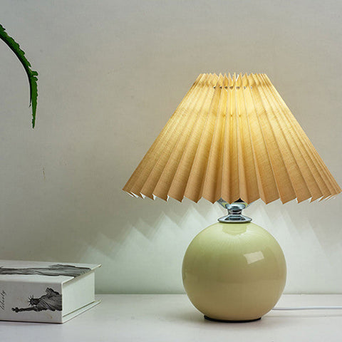 Ceramic Table Lamp with Pleated Fabric Shade for Bedside Use