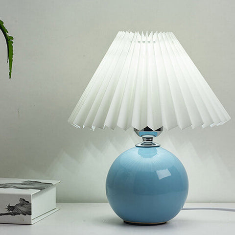 Ceramic Table Lamp with Pleated Fabric Shade for Bedside Use