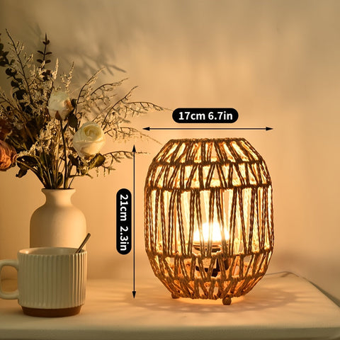 Woven Rattan Table Lamp with Open Shade and USB Power for Bedside