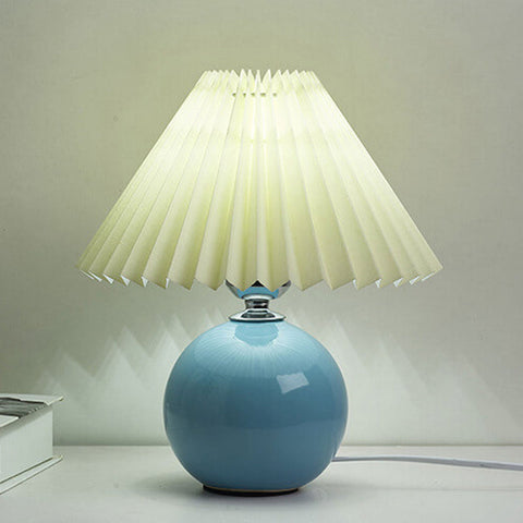 Ceramic Table Lamp with Pleated Fabric Shade for Bedside Use