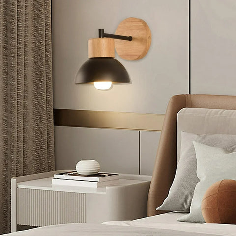 Wall Light with Wood and Iron Shade