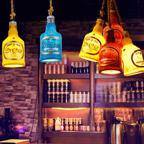 Bottle-Shaped Resin Pendant Light with Industrial Fixture