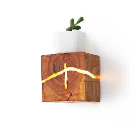 Solid Wood Wall Sconce with Cracked Light Detail