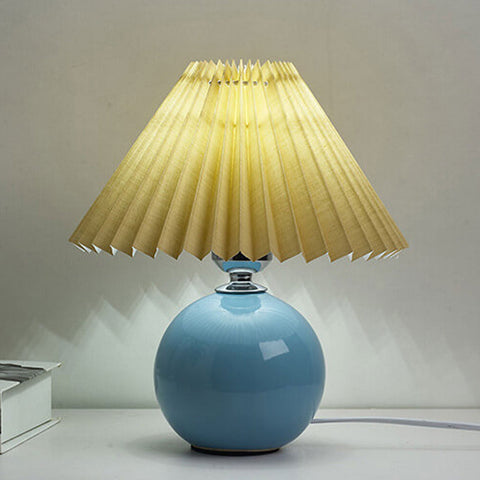 Ceramic Table Lamp with Pleated Fabric Shade for Bedside Use