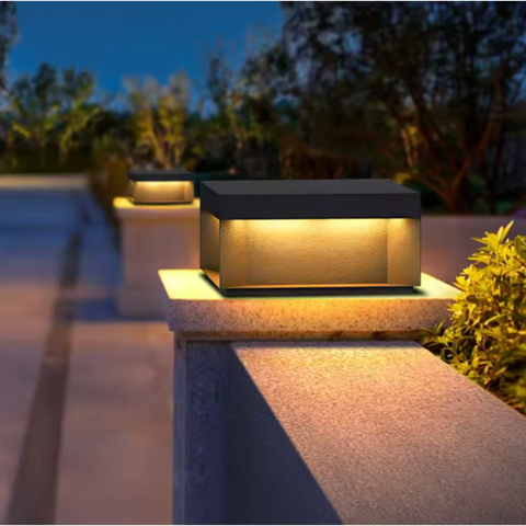 Outdoor Post Light with Square Glass Enclosure and LED Lighting