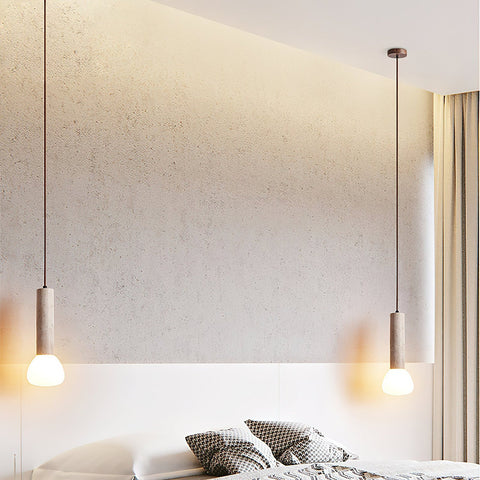 Pendant Light with Travertine Column and Glass Globe