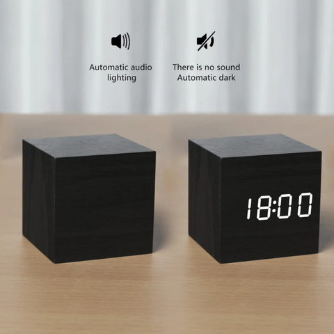 Digital Alarm Clock with Cube Design and Adjustable LED Display