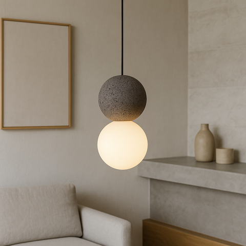 Textured Cement and Glass Pendant Light for Kitchen Island Lighting