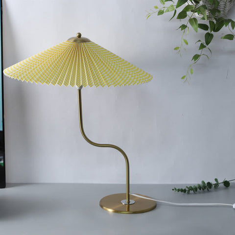 Pleated Umbrella Table Lamp with Slender Metal Base for Bedrooms