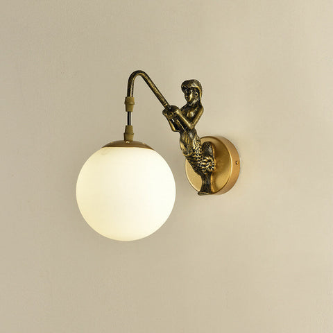 Mermaid Glass Globe Wall Sconce with Sculpted Resin Detail