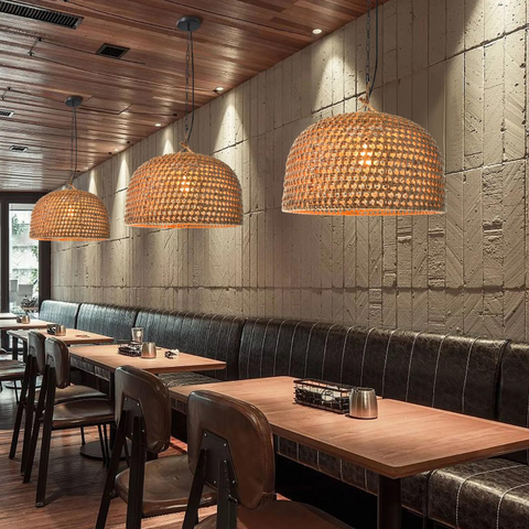 Pendant Light with Handwoven Rattan and Japandi Dome Shade