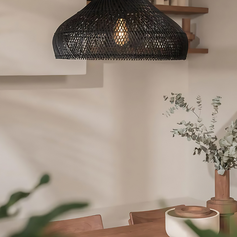 Pendant Light with Woven Rattan Dome