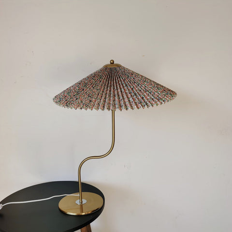 Pleated Umbrella Table Lamp with Slender Metal Base for Bedrooms