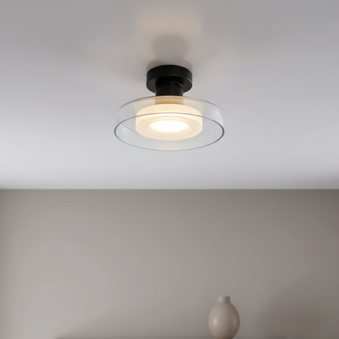 Ceiling Light with Rounded Glass Ring and Warm LED Lighting