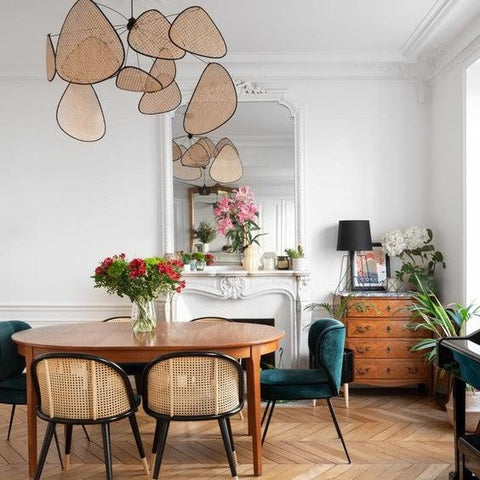 Retro Rattan Cane Chandelier for Dining Rooms and Open Living Spaces