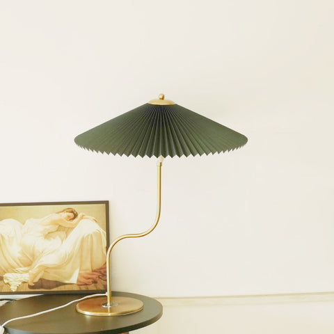 Pleated Umbrella Table Lamp with Slender Metal Base for Bedrooms