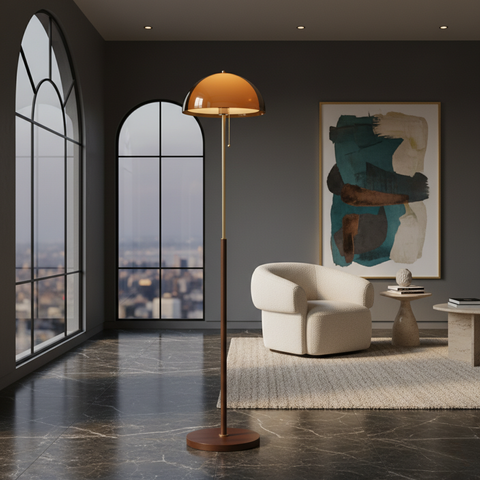Floor Lamp with Acrylic Mushroom Shade and Retro Wood Base
