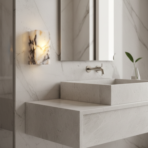 Wall Sconce with Veined Stone Body and Warm Up-and-Down Light
