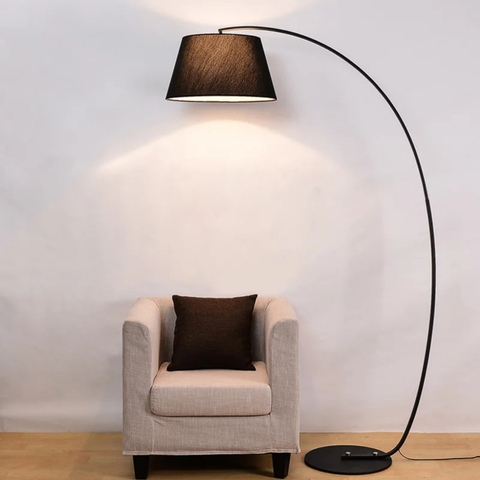 Arc Floor Lamp with Fabric Shade and Curved Metal Stem