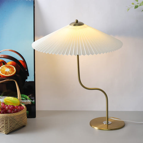 Pleated Umbrella Table Lamp with Slender Metal Base for Bedrooms